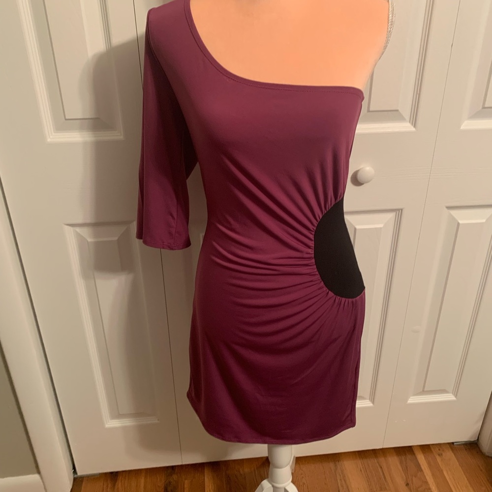 Gorgeous Purple and Black Body Con One Shoulder Dress